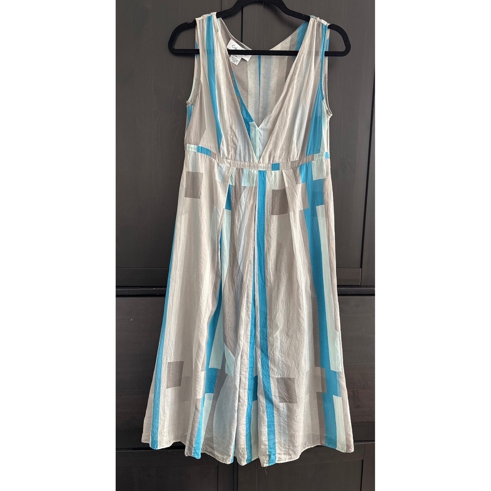 Calvin Klein Silk Cotton Blend Boho Chic Dress Gray Blue Geometric Print Sz6 - Picture 3 of 14